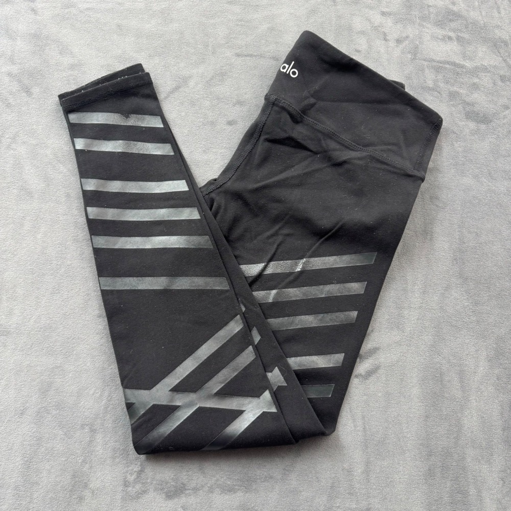 Alo Yoga Black Graphic Stripe Leggings High Waist Athletic Tights Small